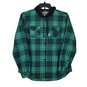 Flag Nor Fail Hooded Flannel Mens Medium Green Plaid Forever Collection FNF FW22